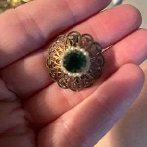 Intricate Gold and Green Brooch